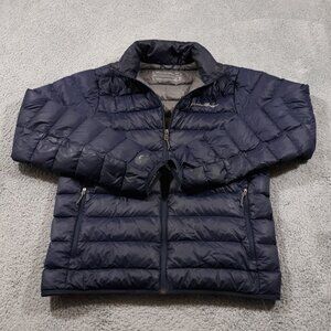 Eddie Bauer Puffer Down Jacket Mens Size Medium Navy Blue Nylon Insulated